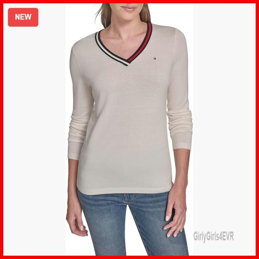Long Sleeve V-Neck Cotton Pullover Sweater Regular Fit
